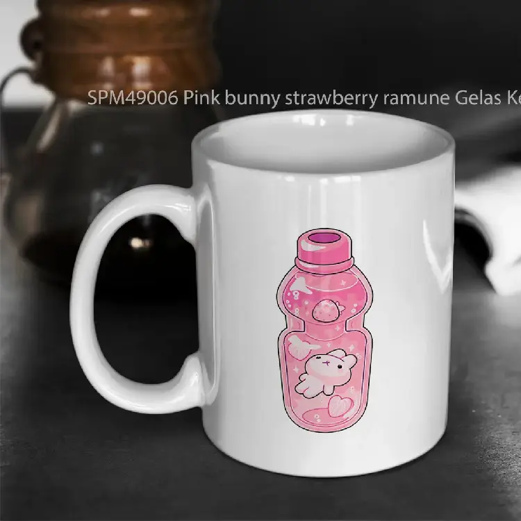 SPM49006 Pink bunny strawberry ramune Gelas Keramik Supermug