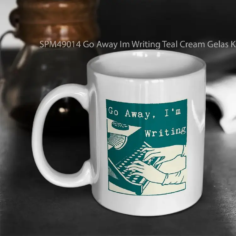 SPM49014 Go Away Im Writing Teal Cream Gelas Keramik Supermug