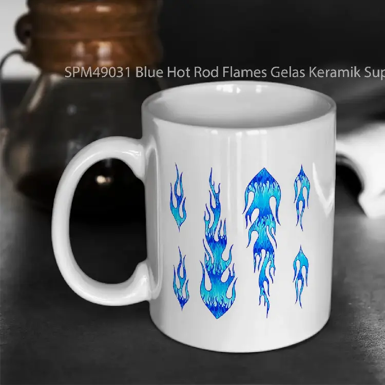 SPM49031 Blue Hot Rod Flames Gelas Keramik Supermug