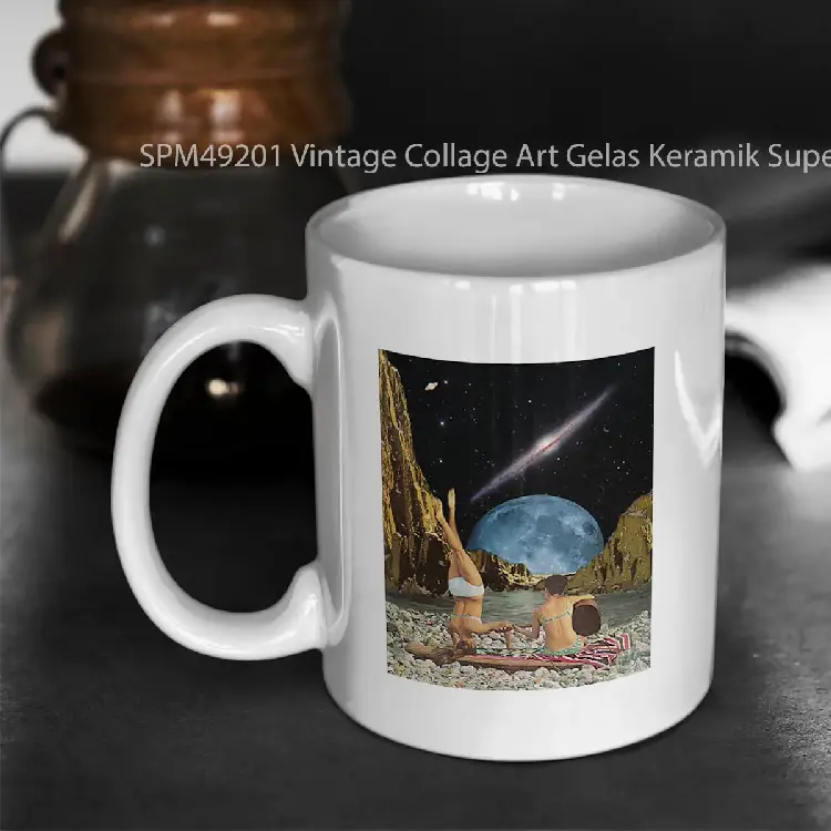 SPM49201 Vintage Collage Art Gelas Keramik Supermug