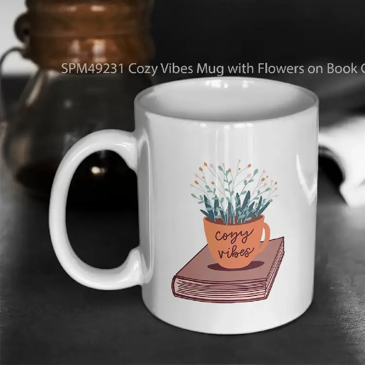 SPM49231 Cozy Vibes Mug with Flowers on Book Gelas Keramik Supermug