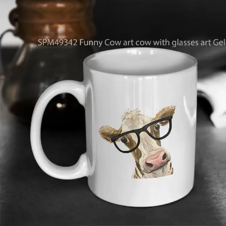 SPM49342 Funny Cow art cow with glasses art Gelas Keramik Supermug