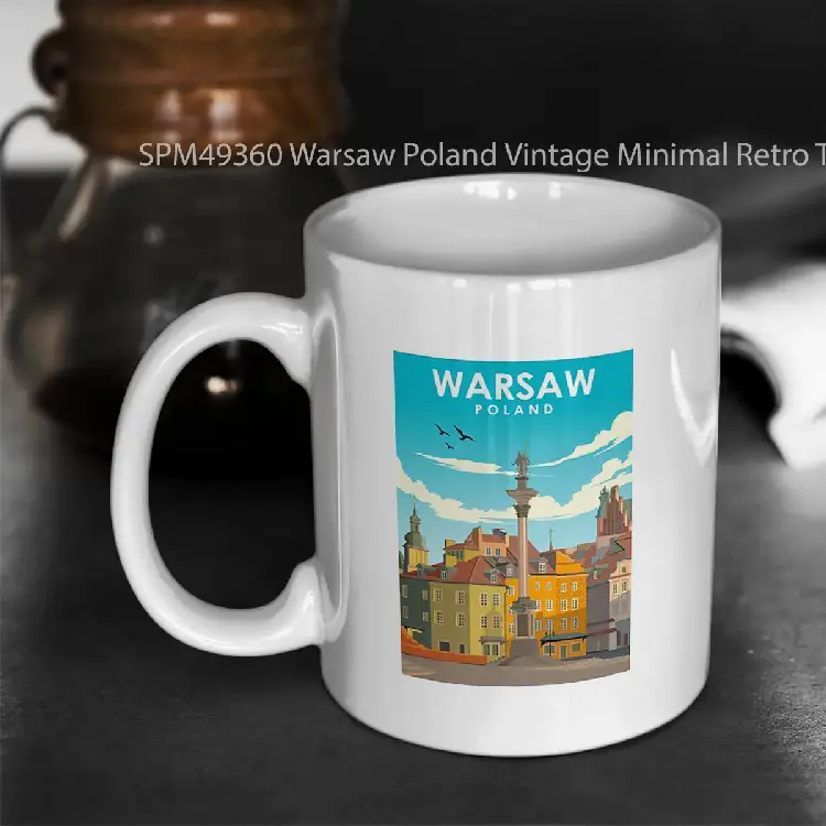 SPM49360 Warsaw Poland Vintage Minimal Retro Travel Poster Gelas Keramik Supermug
