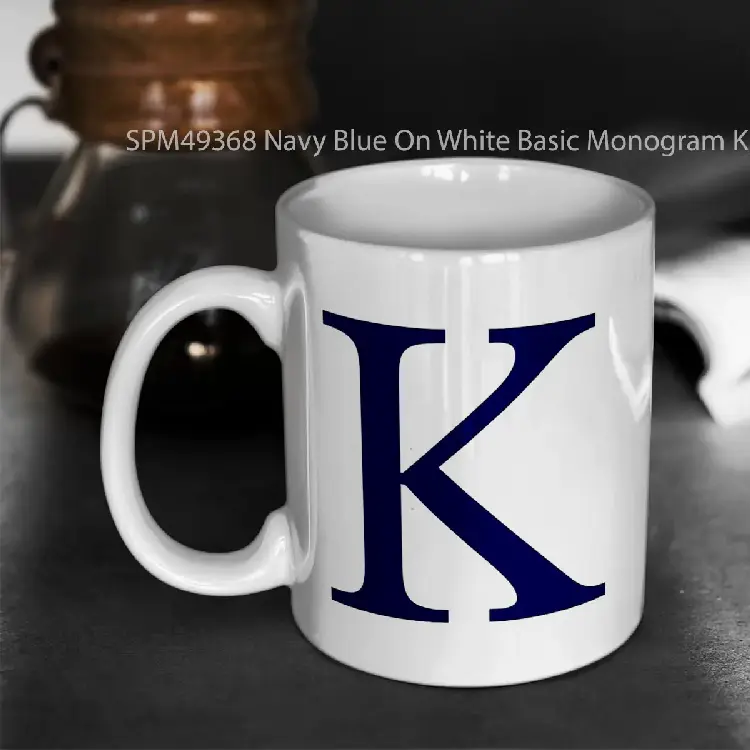 SPM49368 Navy Blue On White Basic Monogram K Gelas Keramik Supermug
