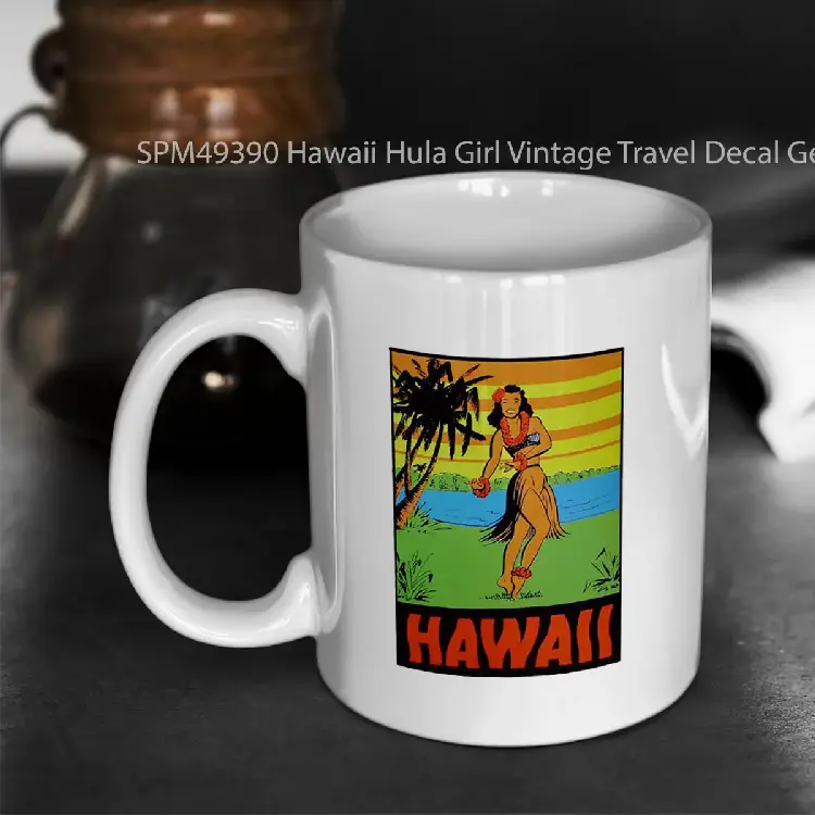 SPM49390 Hawaii Hula Girl Vintage Travel Decal Gelas Keramik Supermug