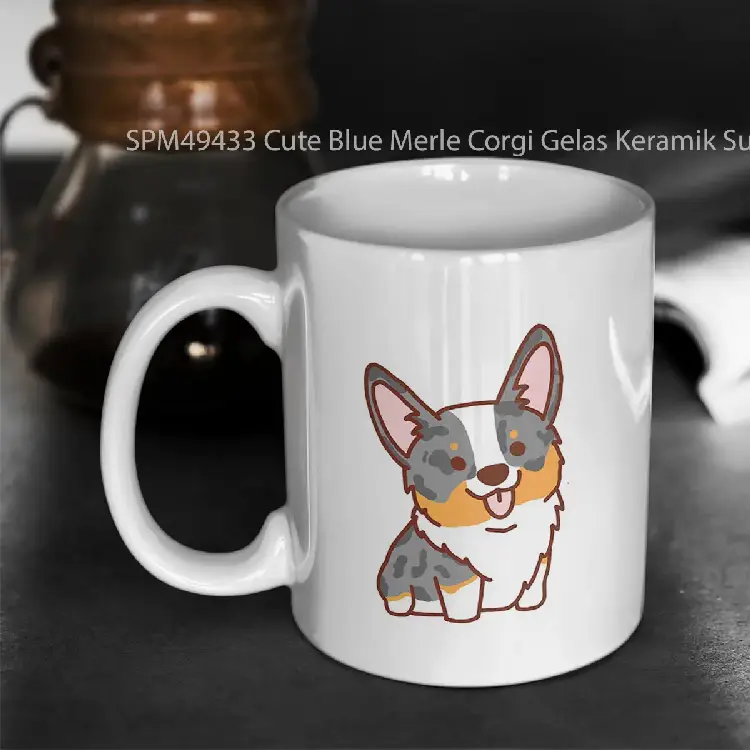 SPM49433 Cute Blue Merle Corgi Gelas Keramik Supermug
