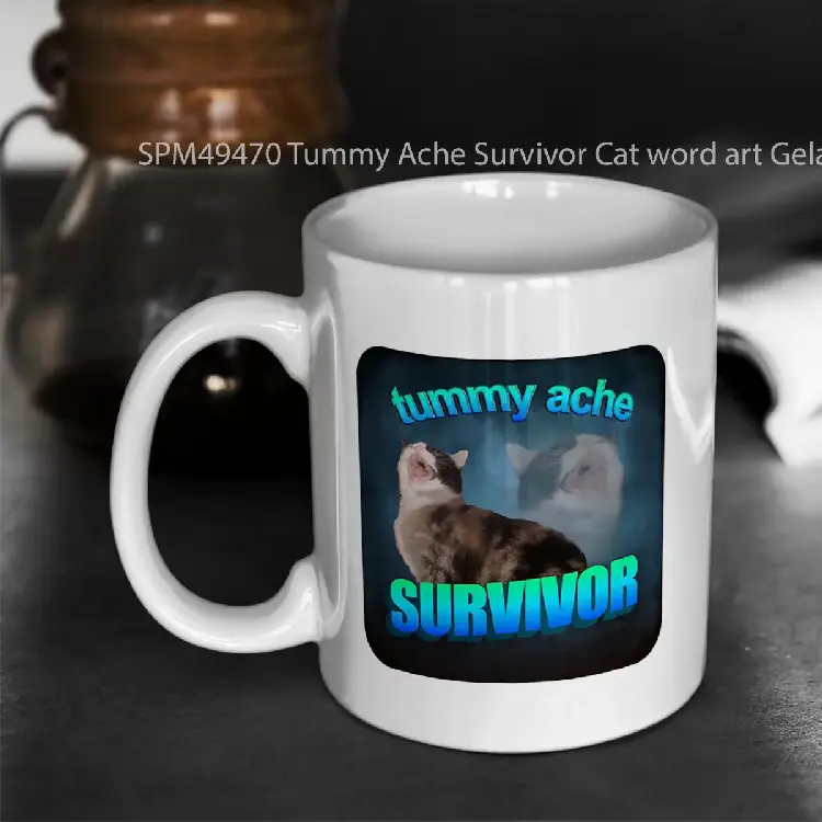 SPM49470 Tummy Ache Survivor Cat word art Gelas Keramik Supermug