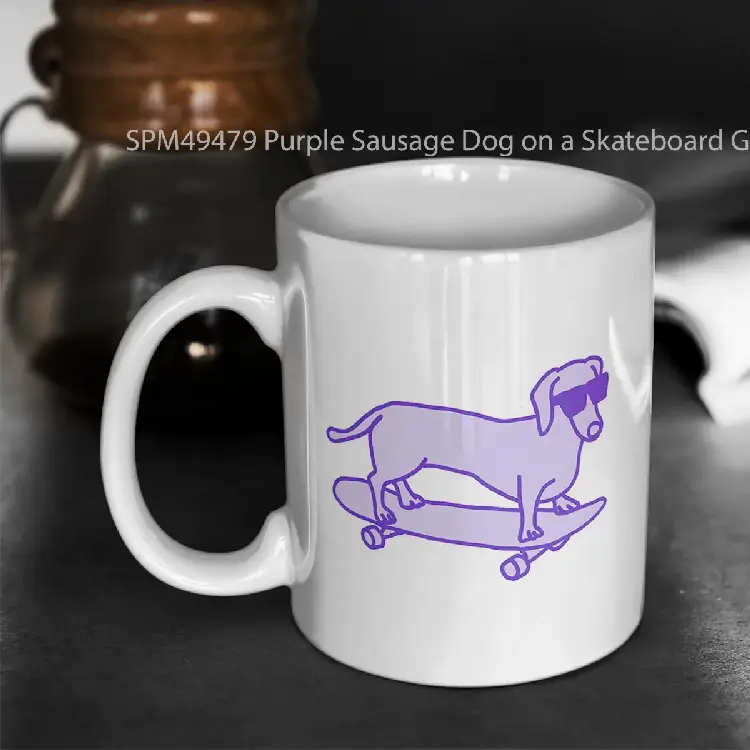 SPM49479 Purple Sausage Dog on a Skateboard Gelas Keramik Supermug