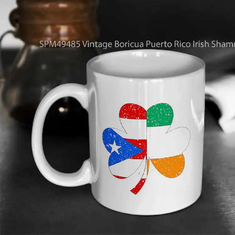 SPM49485 Vintage Boricua Puerto Rico Irish Shamrock Shirt Gelas Keramik Supermug