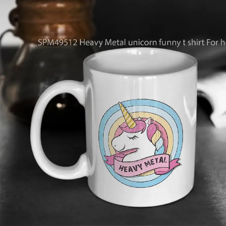 SPM49512 Heavy Metal unicorn funny t shirt For headbangers with sense of humour Wear it on your next festival Distressed effect Gelas Keramik Supermug