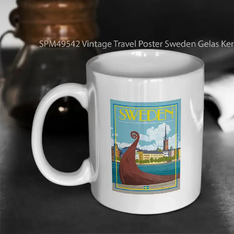 SPM49542 Vintage Travel Poster Sweden Gelas Keramik Supermug