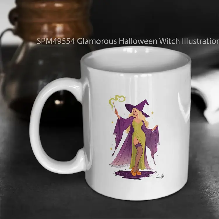 SPM49554 Glamorous Halloween Witch Illustration Sparkly Costume Magic Wand Vintage Witch Gelas Keramik Supermug