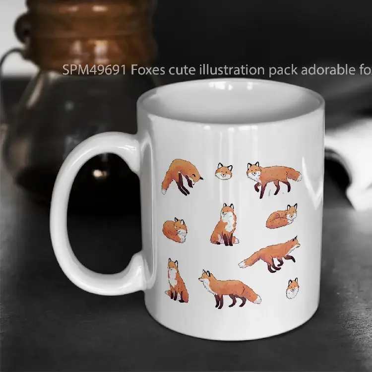 SPM49691 Foxes cute illustration pack adorable fox pattern Gelas Keramik Supermug