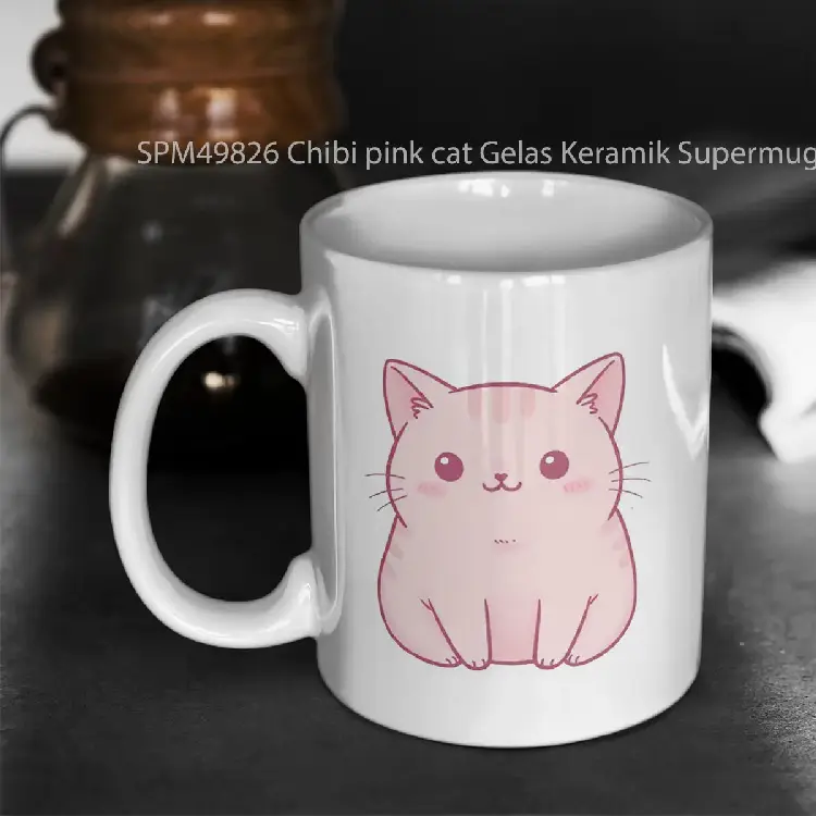 SPM49826 Chibi pink cat Gelas Keramik Supermug