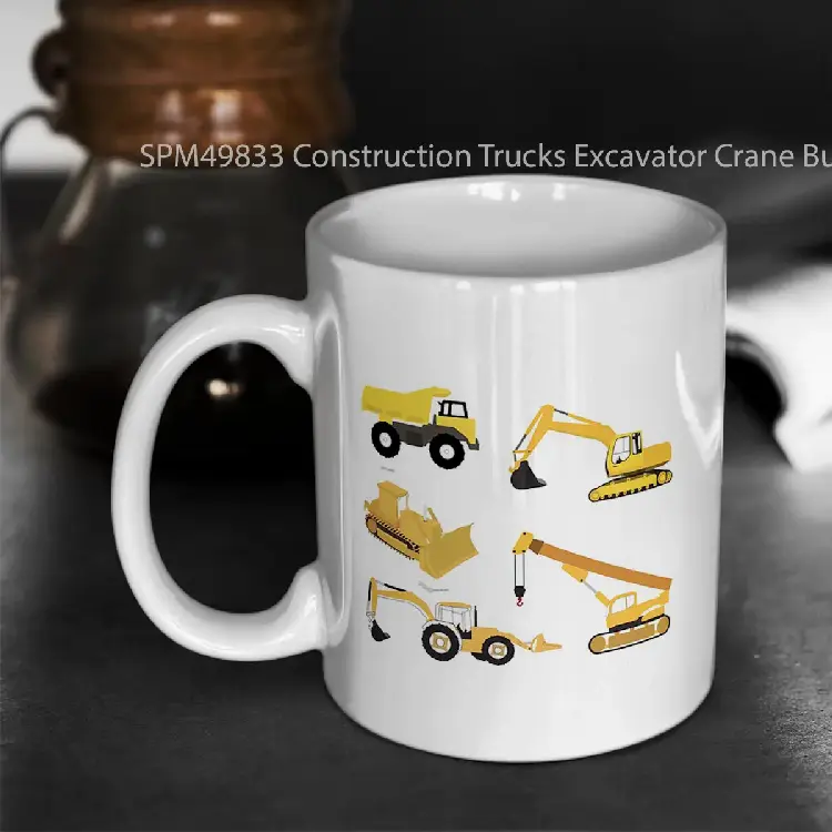 SPM49833 Construction Trucks Excavator Crane Bulldozer and Backhoe Gelas Keramik Supermug
