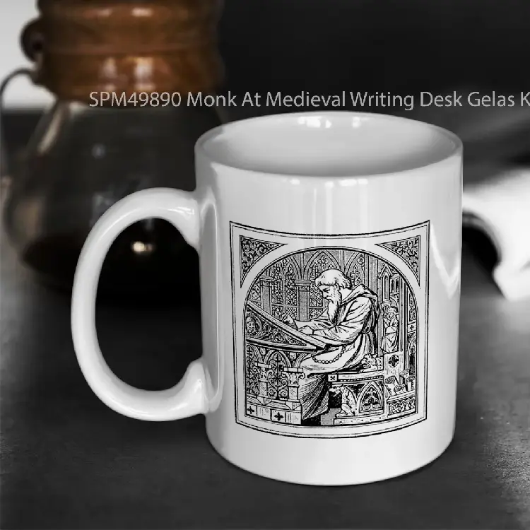 SPM49890 Monk At Medieval Writing Desk Gelas Keramik Supermug