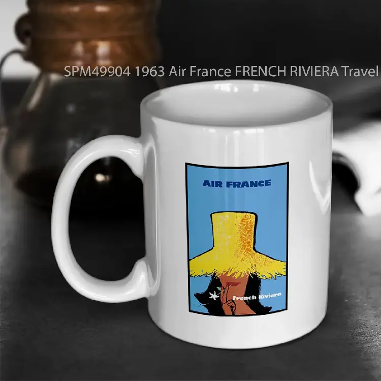 SPM49904 1963 Air France FRENCH RIVIERA Travel Poster Gelas Keramik Supermug