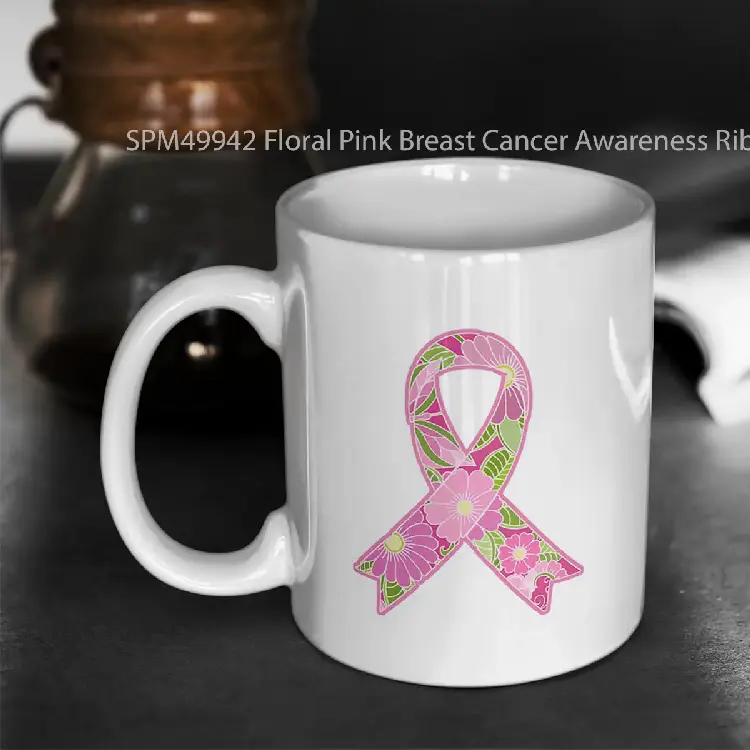 SPM49942 Floral Pink Breast Cancer Awareness Ribbon Gelas Keramik Supermug