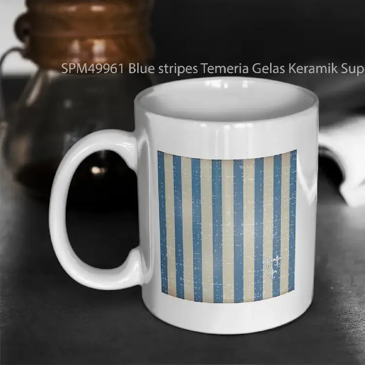 SPM49961 Blue stripes Temeria Gelas Keramik Supermug