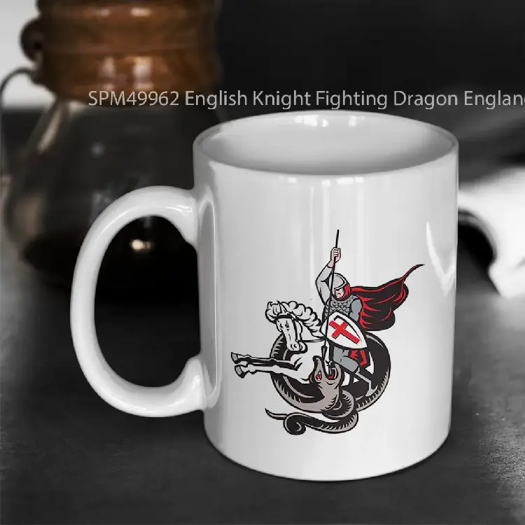 SPM49962 English Knight Fighting Dragon England Flag Shield Retro Gelas Keramik Supermug