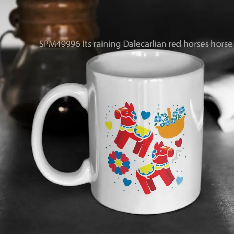 SPM49996 Its raining Dalecarlian red horses horse pattern with baskets of flowers Gelas Keramik Supermug