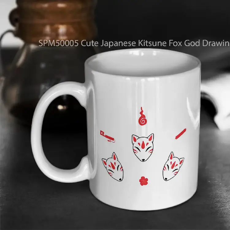 SPM50005 Cute Japanese Kitsune Fox God Drawing Pattern Gelas Keramik Supermug