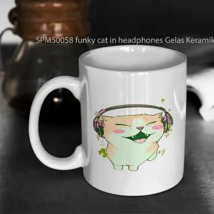 SPM50058 funky cat in headphones Gelas Keramik Supermug