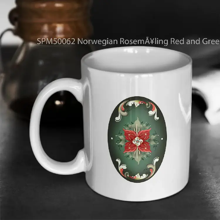 SPM50062 Norwegian Rosem%C3%83%C2%A5ling Red and Green Gelas Keramik Supermug