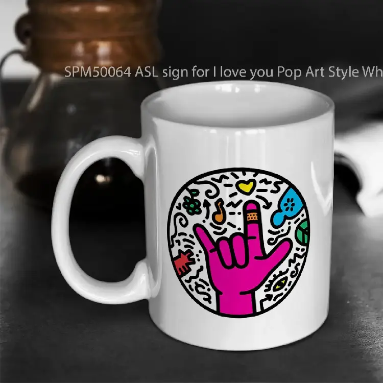 SPM50064 ASL sign for I love you Pop Art Style White Gelas Keramik Supermug