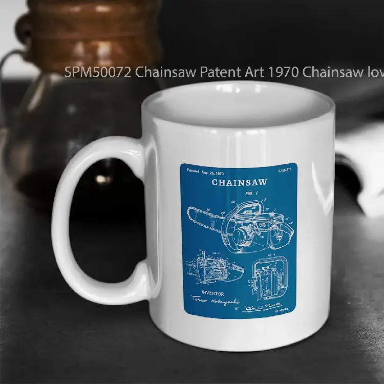 SPM50072 Chainsaw Patent Art 1970 Chainsaw lover gift Gelas Keramik Supermug
