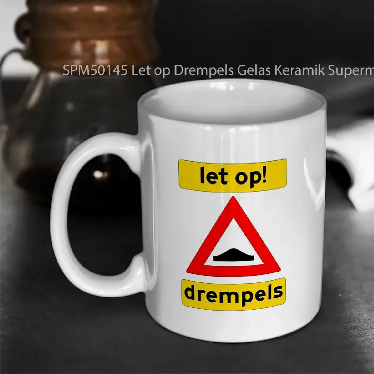 SPM50145 Let op Drempels Gelas Keramik Supermug