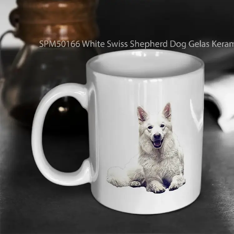 SPM50166 White Swiss Shepherd Dog Gelas Keramik Supermug