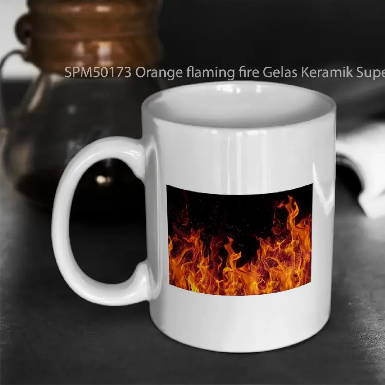 SPM50173 Orange flaming fire Gelas Keramik Supermug