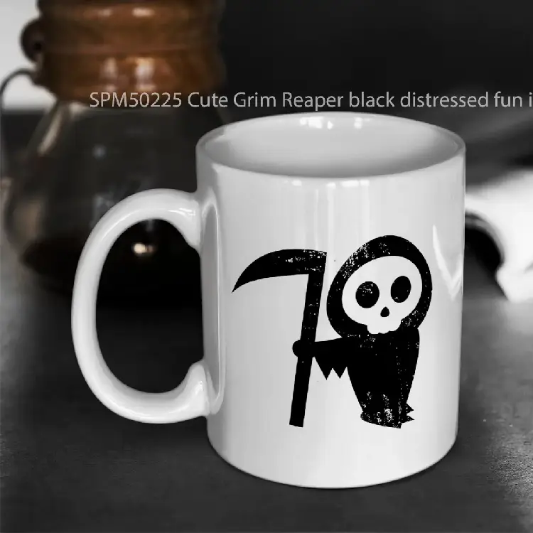 SPM50225 Cute Grim Reaper black distressed fun ironic death icon Gelas Keramik Supermug