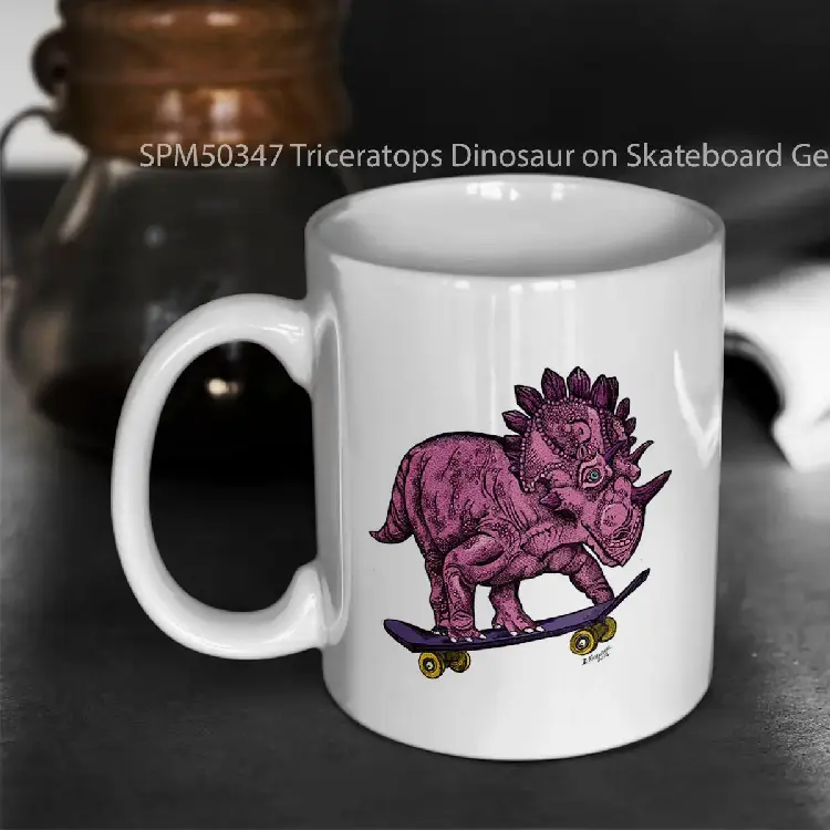 SPM50347 Triceratops Dinosaur on Skateboard Gelas Keramik Supermug