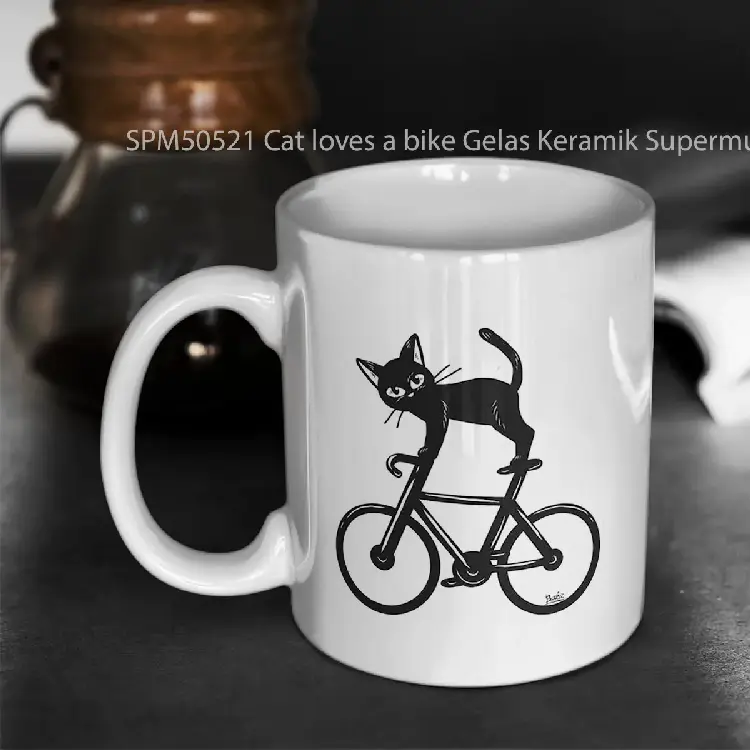 SPM50521 Cat loves a bike Gelas Keramik Supermug