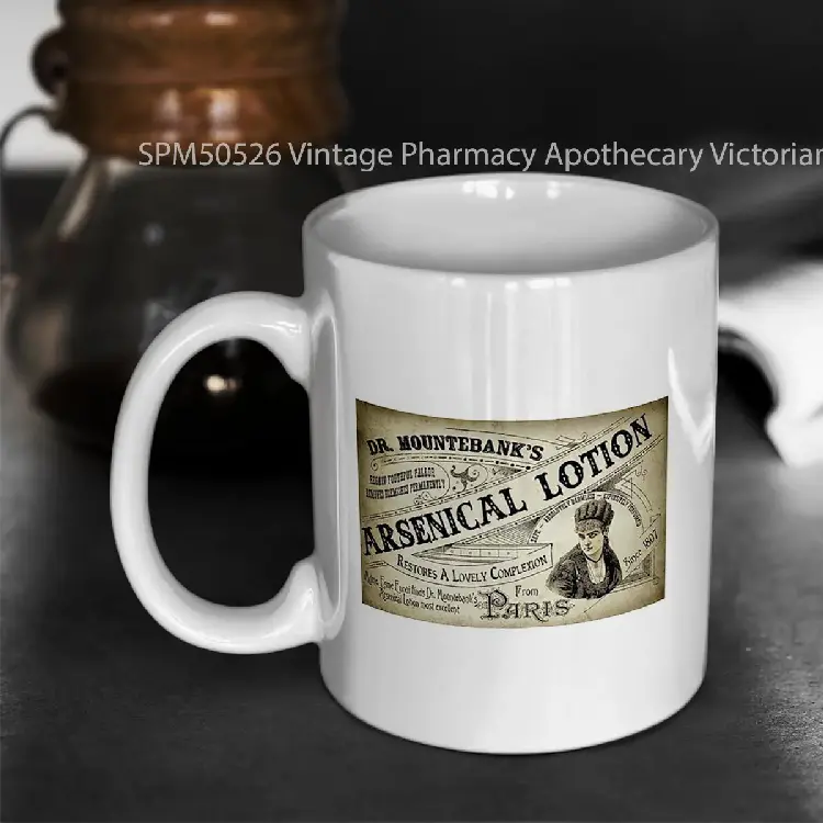SPM50526 Vintage Pharmacy Apothecary Victorian Label Gelas Keramik Supermug