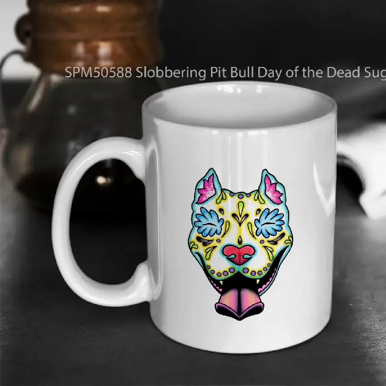 SPM50588 Slobbering Pit Bull Day of the Dead Sugar Skull Pitbull Dog Gelas Keramik Supermug