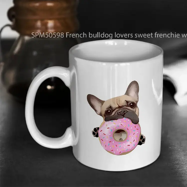 SPM50598 French bulldog lovers sweet frenchie with pink donuts Gelas Keramik Supermug