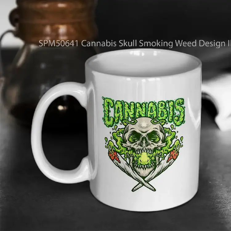 SPM50641 Cannabis Skull Smoking Weed Design Illustration Gelas Keramik Supermug