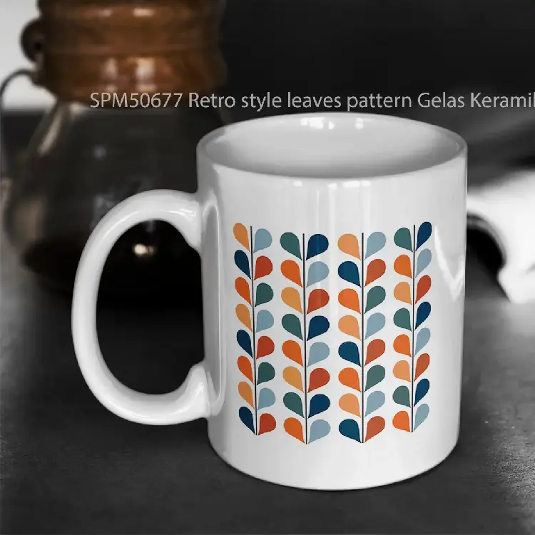 SPM50677 Retro style leaves pattern Gelas Keramik Supermug