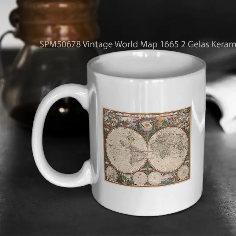 SPM50678 Vintage World Map 1665 2 Gelas Keramik Supermug