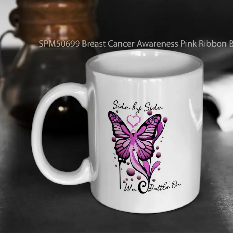 SPM50699 Breast Cancer Awareness Pink Ribbon Butterfly Inspirational Quote Gelas Keramik Supermug