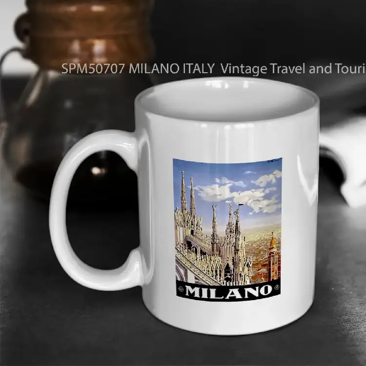 SPM50707 MILANO ITALY  Vintage Travel and Tourism Print Gelas Keramik Supermug