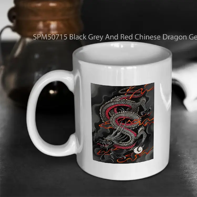 SPM50715 Black Grey And Red Chinese Dragon Gelas Keramik Supermug