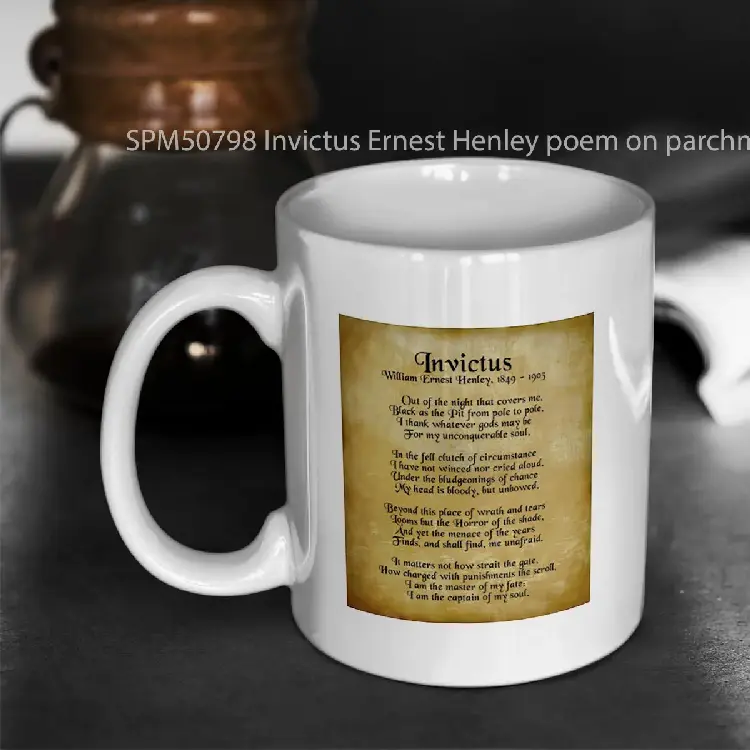 SPM50798 Invictus Ernest Henley poem on parchment Gelas Keramik Supermug