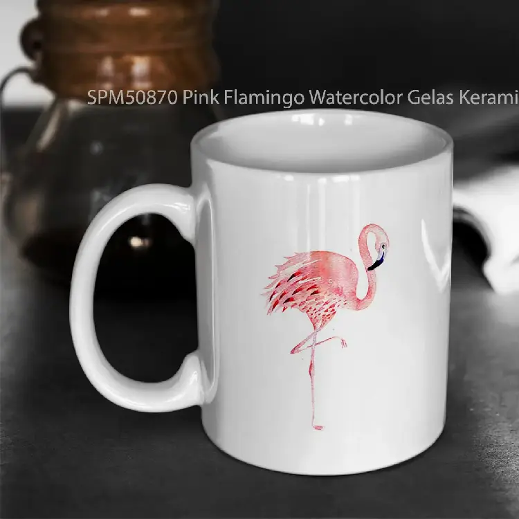 SPM50870 Pink Flamingo Watercolor Gelas Keramik Supermug