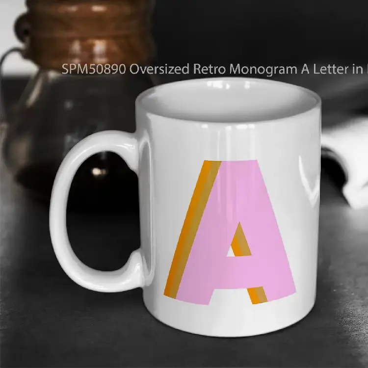 SPM50890 Oversized Retro Monogram A Letter in Pink Blue and Orange Gelas Keramik Supermug
