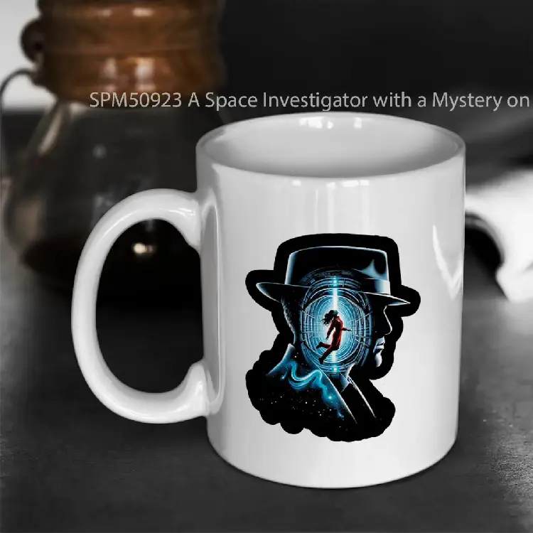 SPM50923 A Space Investigator with a Mystery on His Mind Sci fi Gelas Keramik Supermug