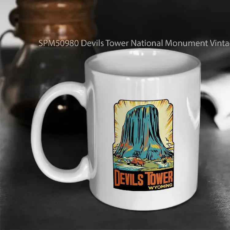 SPM50980 Devils Tower National Monument Vintage Decal Wyoming Gelas Keramik Supermug